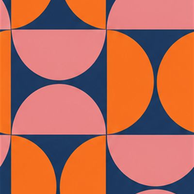 Bauhaus print of navy, coral and pink half-circles