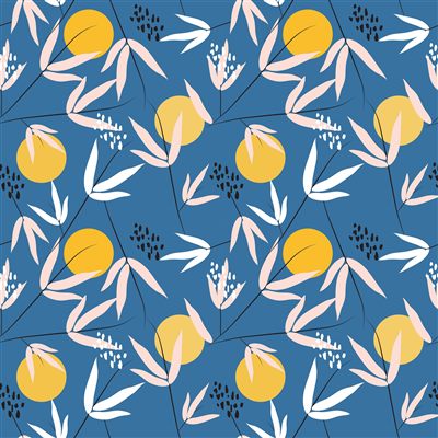 Leaves and moons on a blue ground