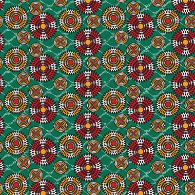 Medallion print in forest green, orange and cream